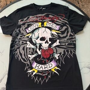 Ed Hardy Black Skull Love Dies Hard  Graphic Tee